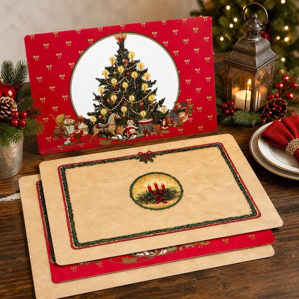 VTG Bright of America Christmas Placemats Set of 4 Reversible USA Holiday Table